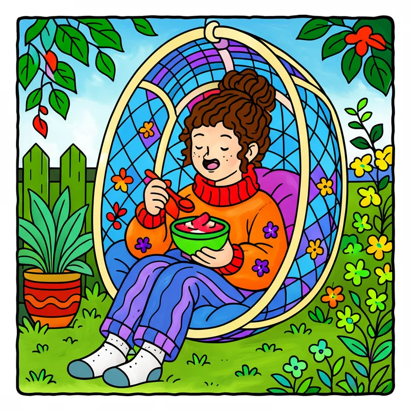 Cozy Garden Retreat Coloring Page colored reference