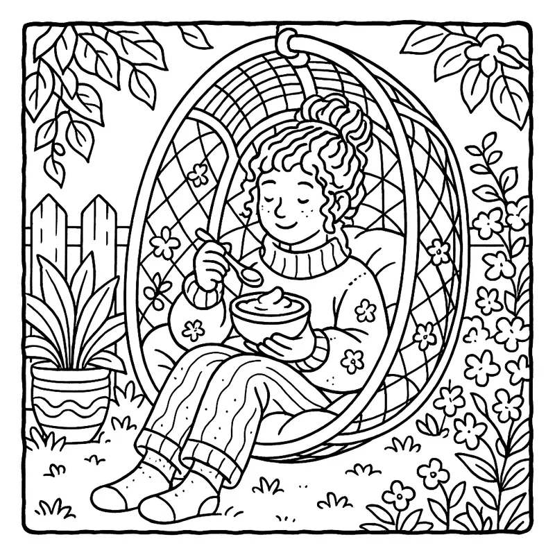 Cozy Garden Retreat Coloring Page coloring page