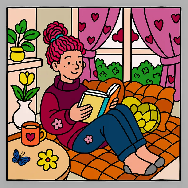 Cozy Reading Nook Coloring Page colored reference