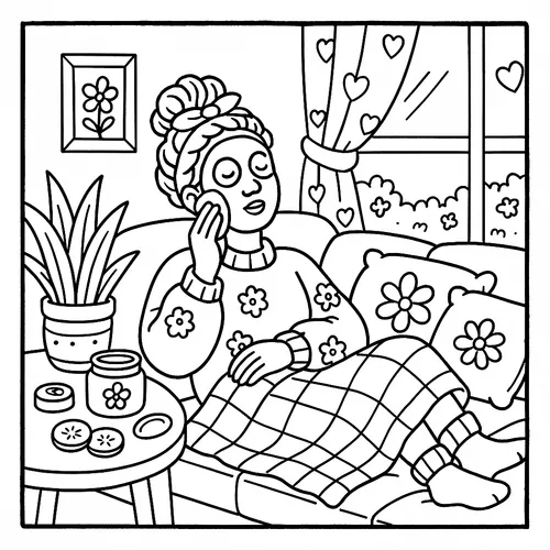 Cozy Self-Care Retreat Coloring Page coloring page