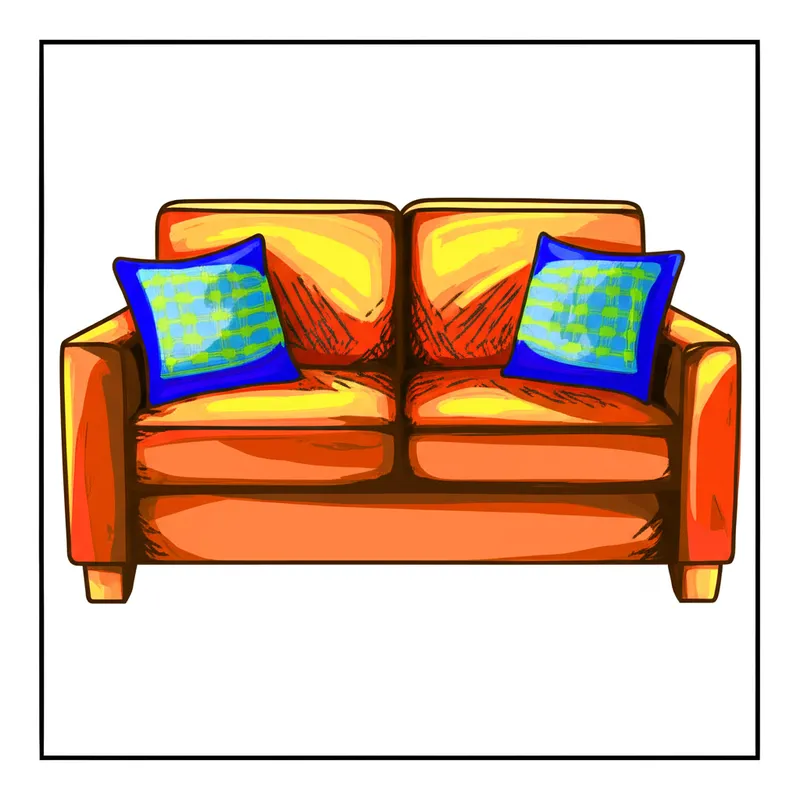 Cozy Sofa and Pillows Coloring Page colored reference