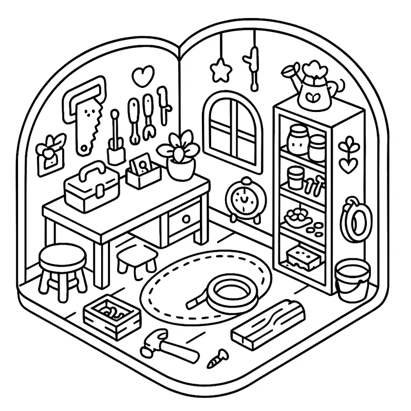 My Cozy Workshop Coloring Page coloring page