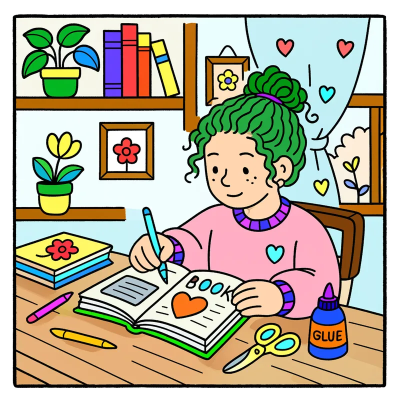 Crafty Girl Scrapbooking Fun Coloring Page colored reference