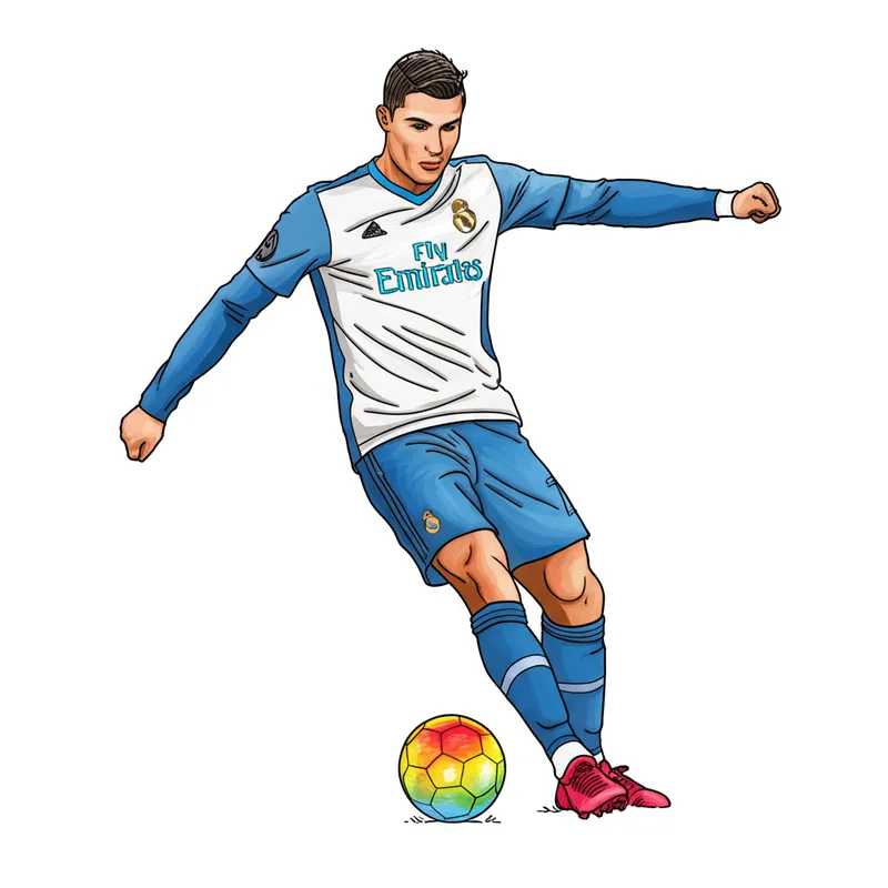 Cristiano Ronaldo Action Kick Coloring Page colored reference