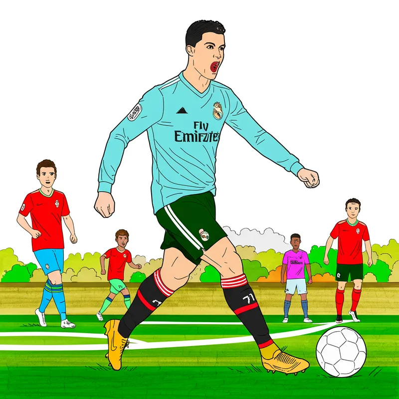 Cristiano Ronaldo Dynamic Kick Coloring Page colored reference