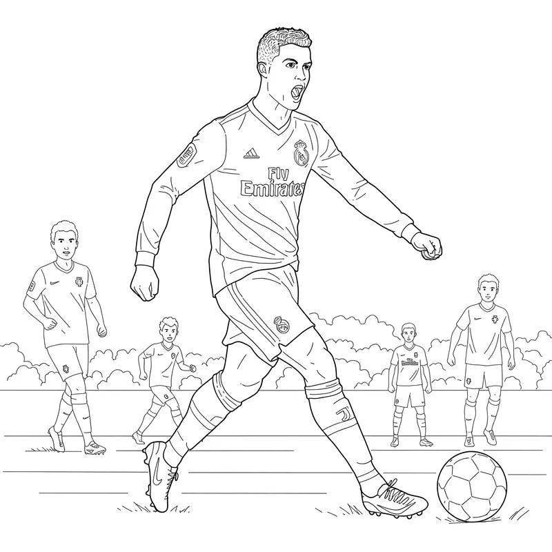 Cristiano Ronaldo Dynamic Kick Coloring Page coloring page