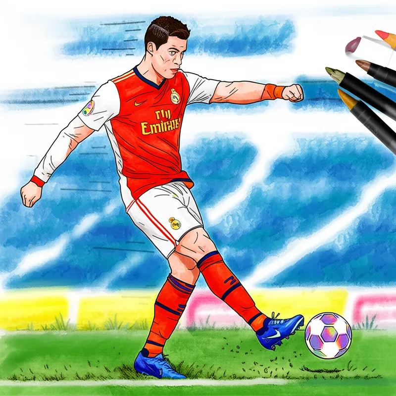 Cristiano Ronaldo Soccer Kick Coloring Page colored reference