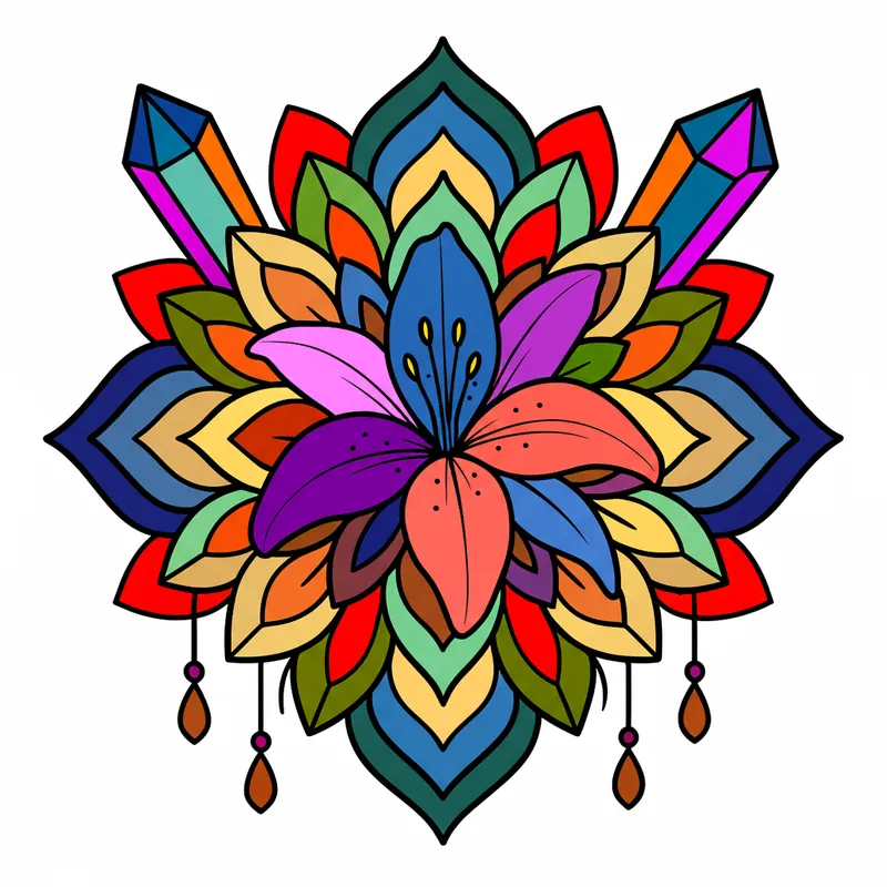 Crystal Lily Mandala Coloring Page colored reference