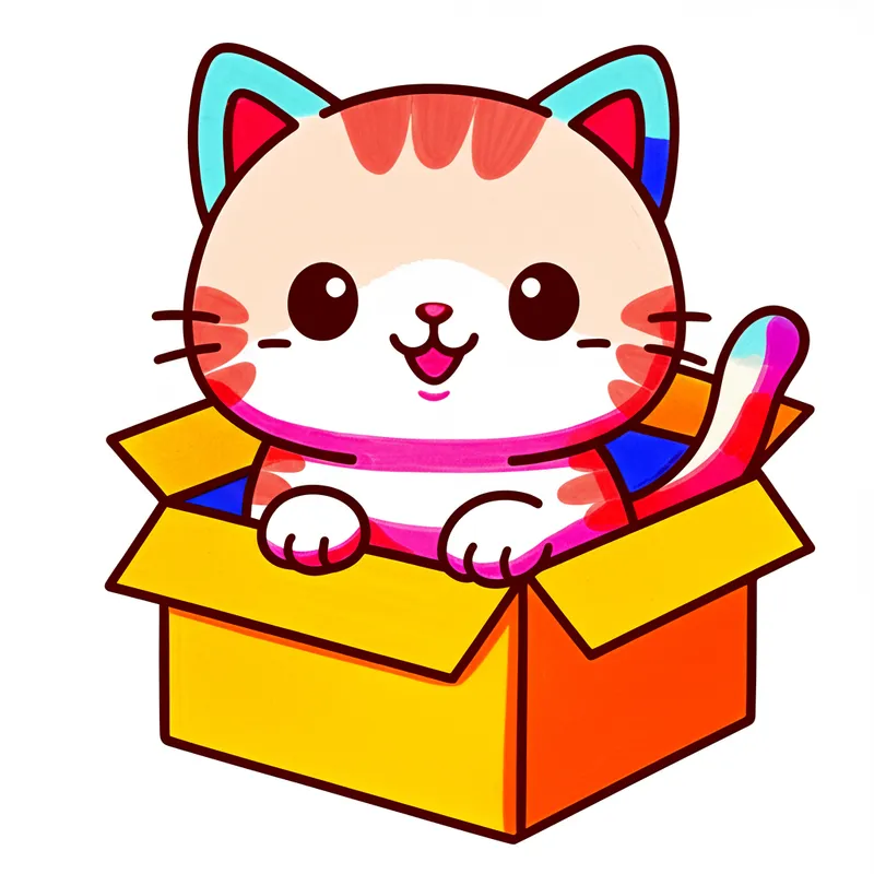 Curious Cat in a Box Coloring Page colored reference