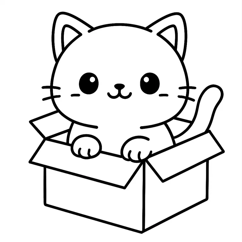 Curious Cat in a Box Coloring Page coloring page
