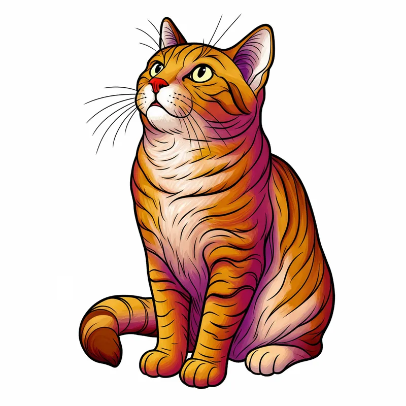 Curious Tabby Cat Looking Up Coloring Page colored reference