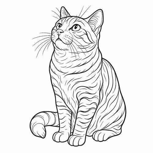 Curious Tabby Cat Looking Up Coloring Page coloring page