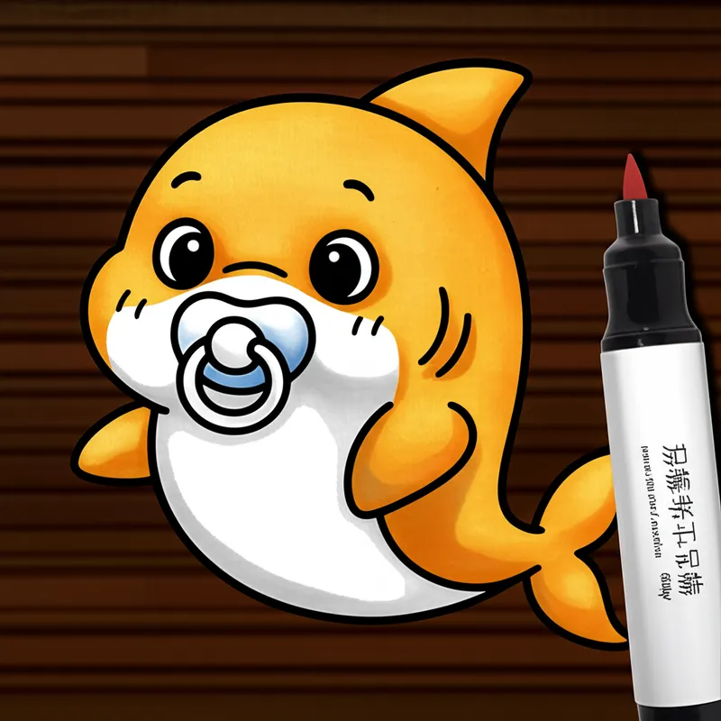 Cute Baby Shark with Pacifier Coloring Page colored reference