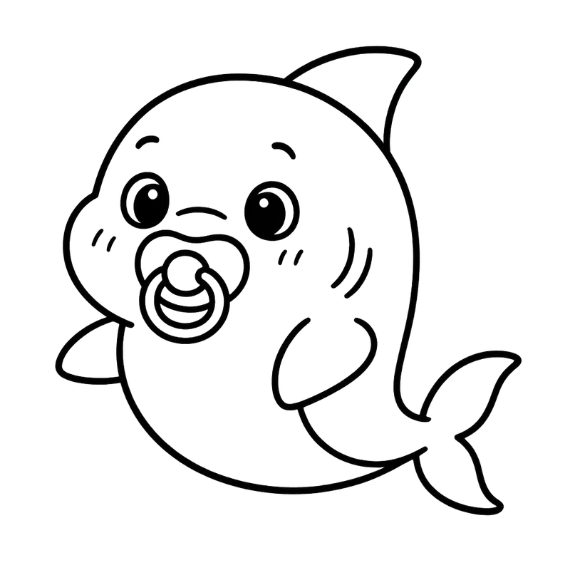 Cute Baby Shark with Pacifier Coloring Page coloring page
