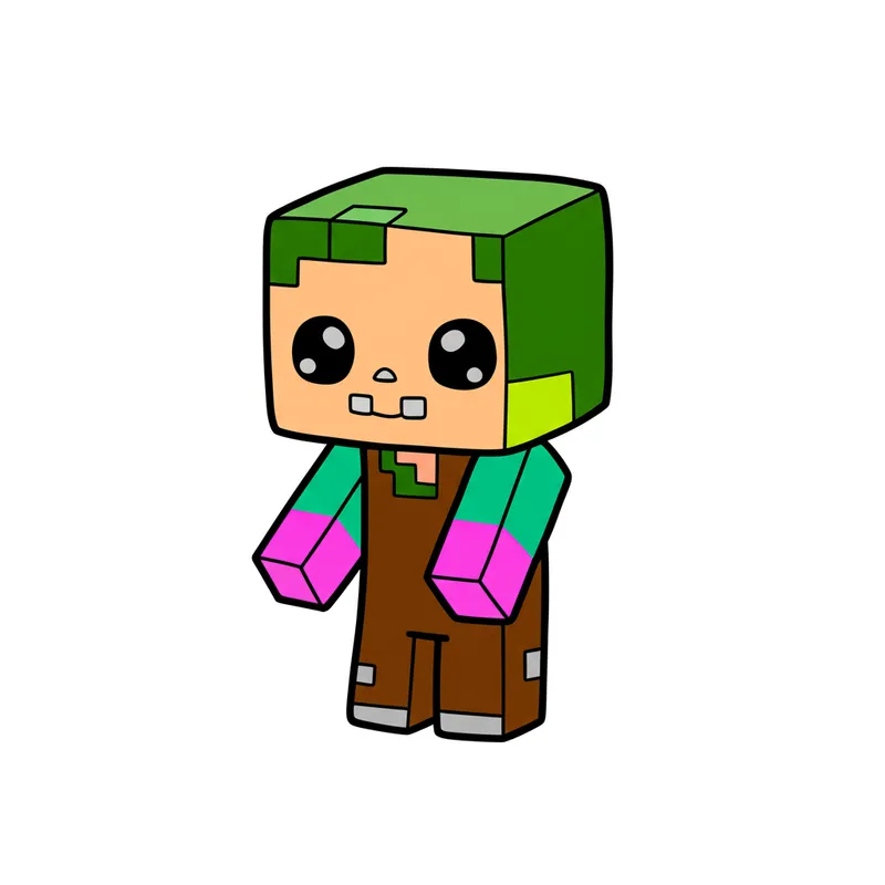 Cute Blocky Character Coloring Page colored reference