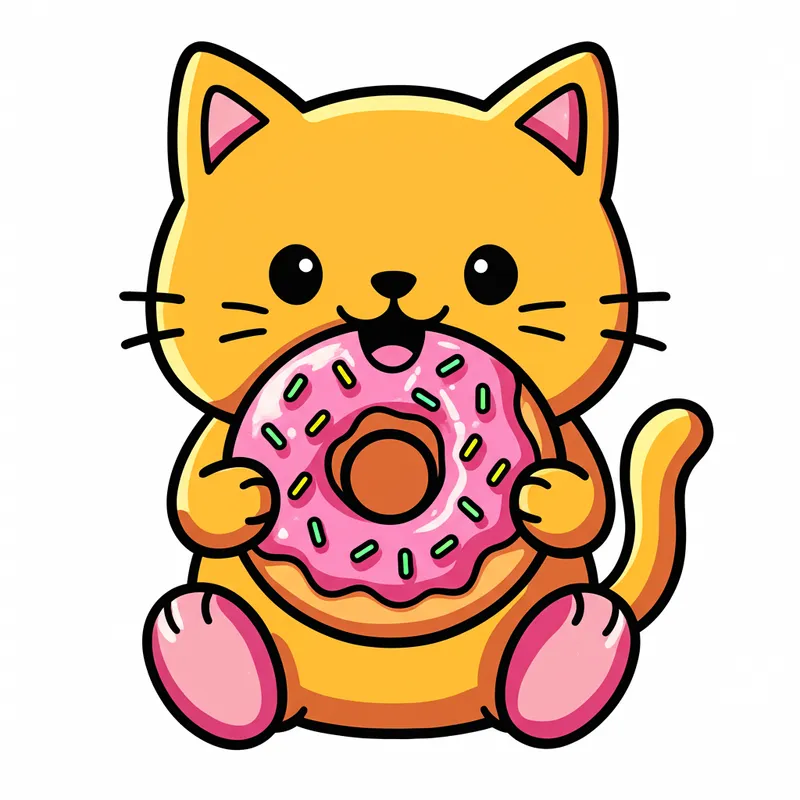 Cute Cat Donut Delight Coloring Page colored reference