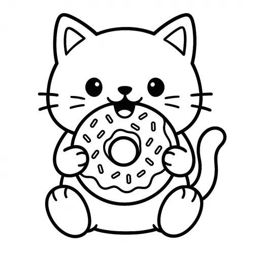 Cute Cat Donut Delight Coloring Page coloring page