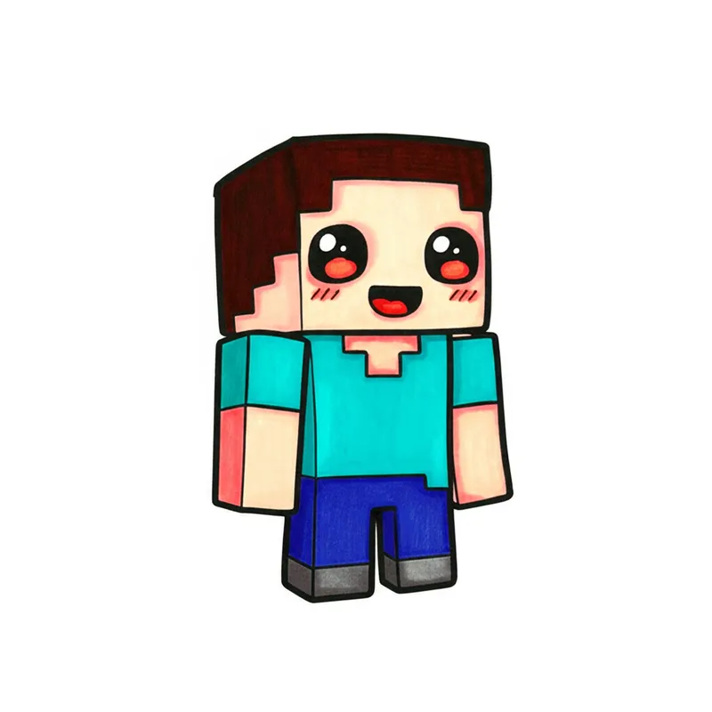 Cute Chibi Minecraft Steve Coloring Page colored reference