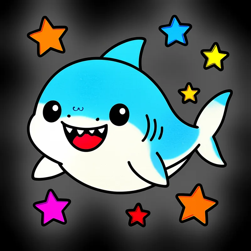 Cute Chibi Shark and Stars Coloring Page colored reference