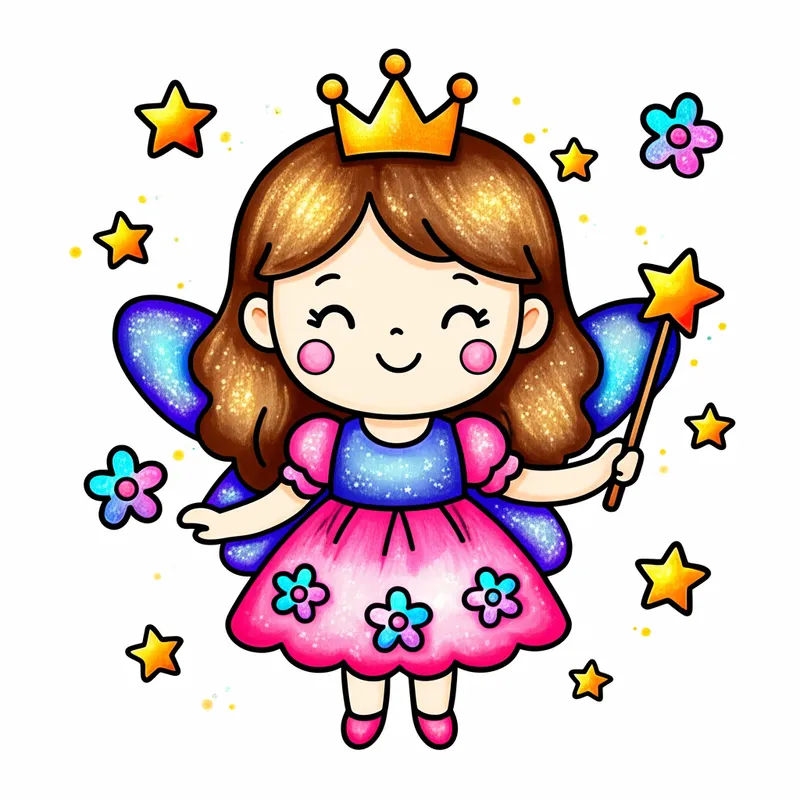 Cute Fairy Princess Coloring Page colored reference