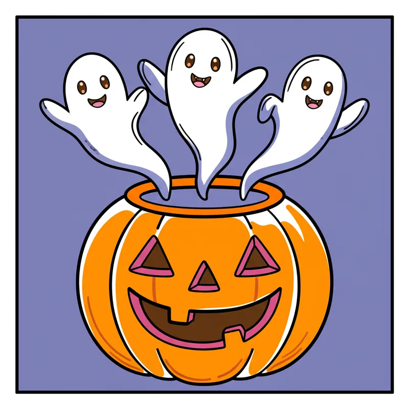 Cute Ghosts in Jack-o'-Lantern Coloring Page colored reference