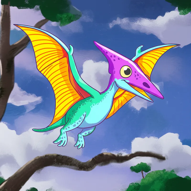 Cute Pterodactyl Flying Coloring Page colored reference