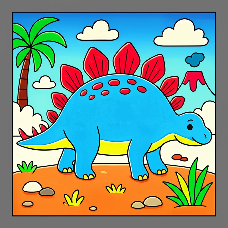 Cute Stegosaurus Dinosaur Coloring Page colored reference