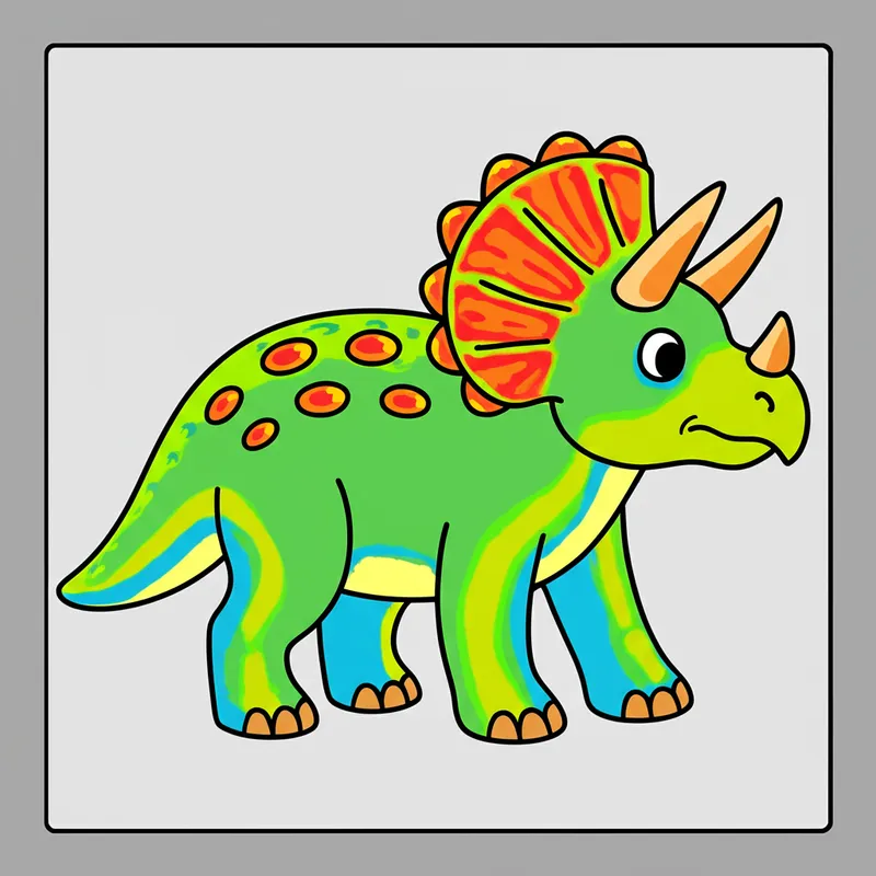 Cute Triceratops Dinosaur Coloring Page colored reference