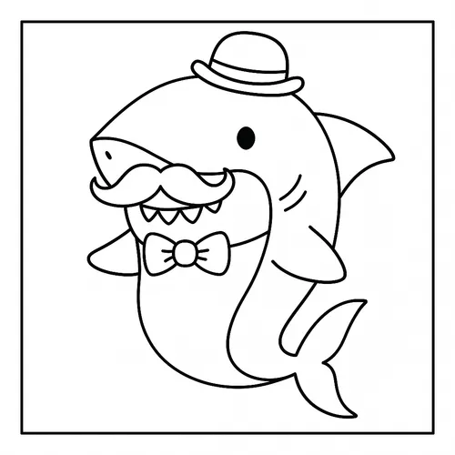 Dapper Shark with Hat and Mustache Coloring Page coloring page