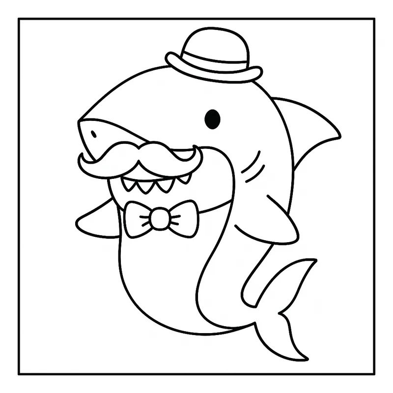 Dapper Shark with Hat and Mustache Coloring Page coloring page