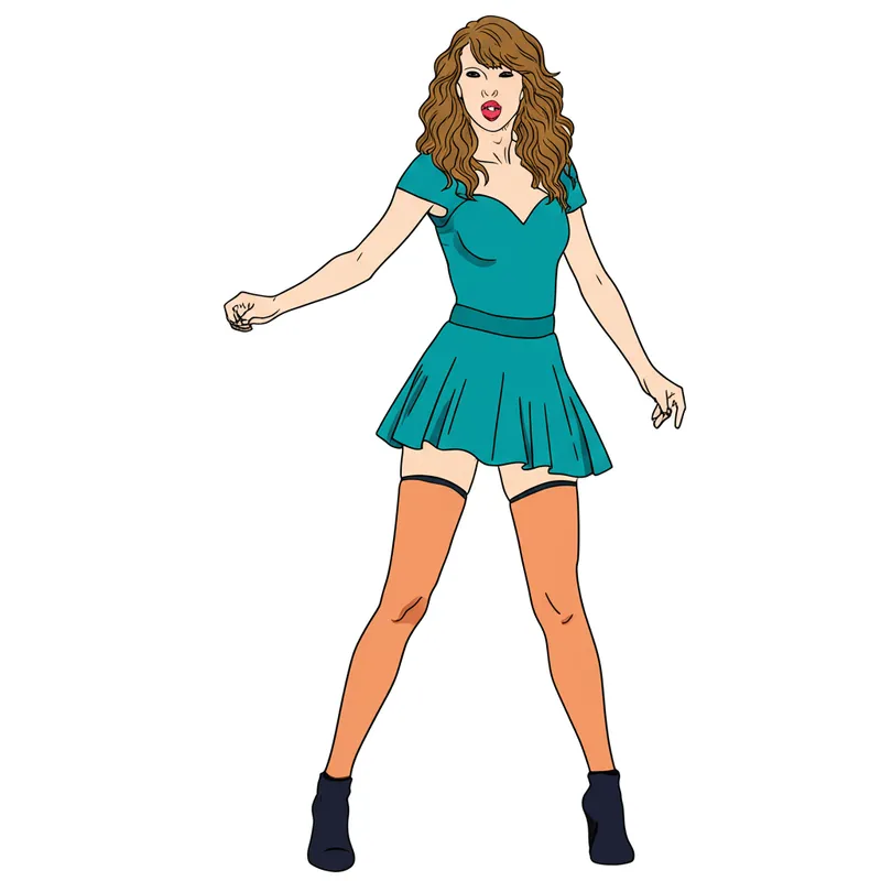 Dazzling Pop Star Singer Coloring Page (Taylor Swift Inspired) colored reference