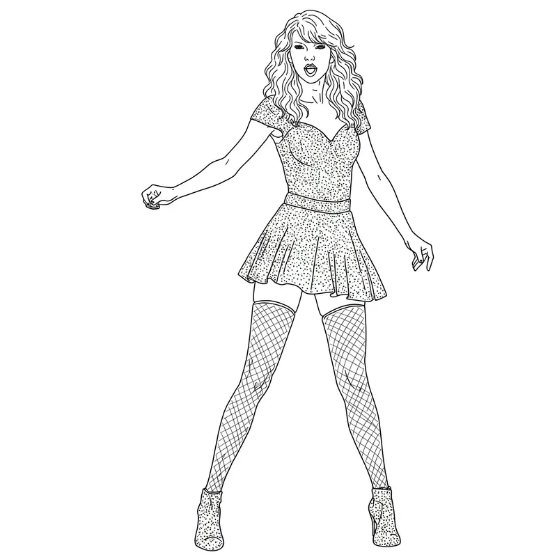 Dazzling Pop Star Singer Coloring Page (Taylor Swift Inspired) coloring page