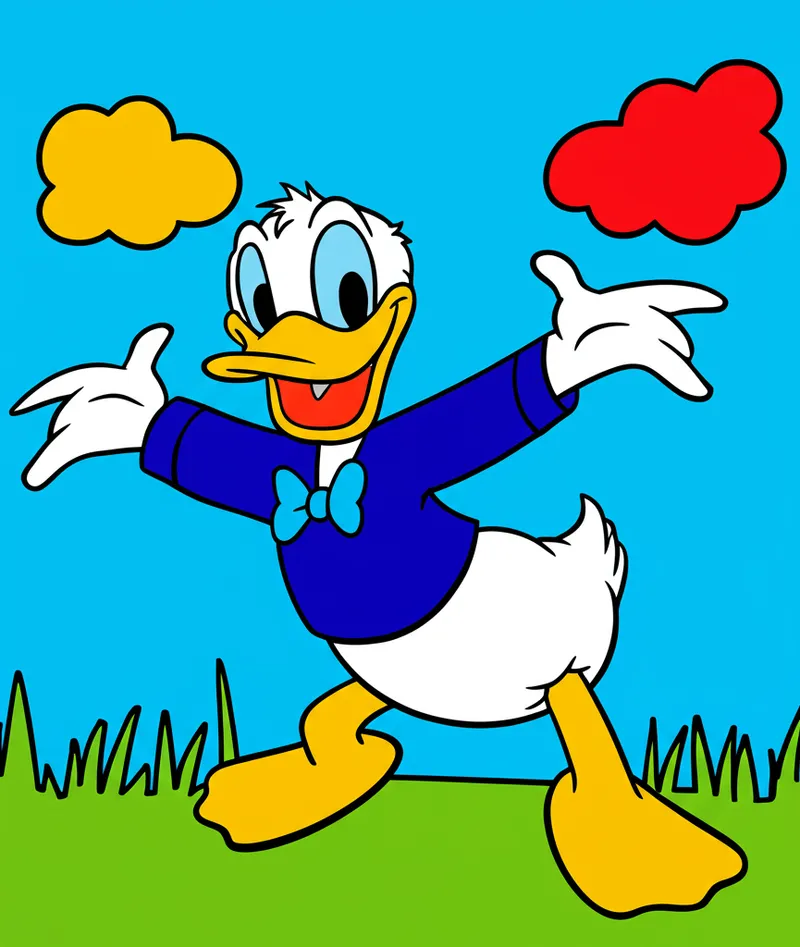 Joyful Donald Duck Classic Pose Coloring Page colored reference