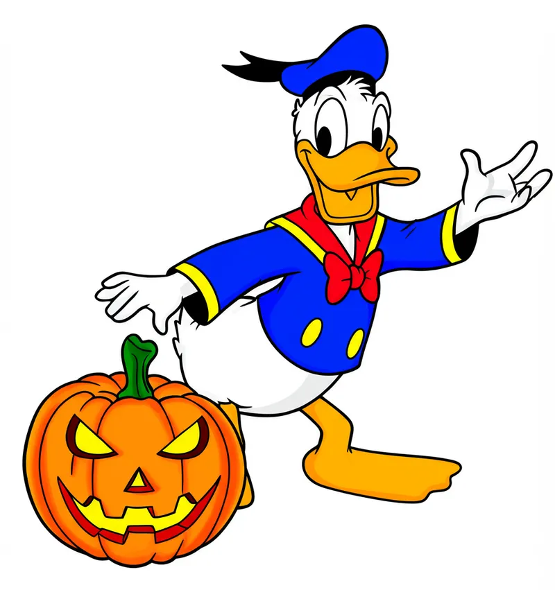 Donald Duck Halloween Pumpkin Adventure Coloring Page colored reference