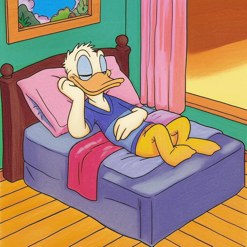 Donald Duck Sleeping Peacefully Coloring Page colored reference