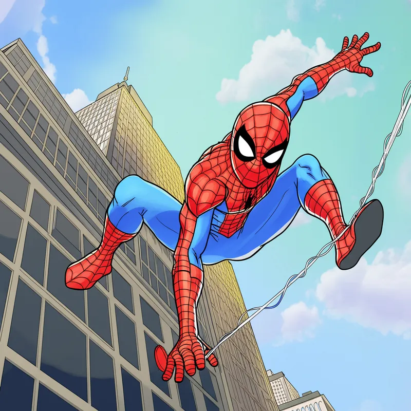 Dynamic Spider-Man Web-Slinging Coloring Page colored reference