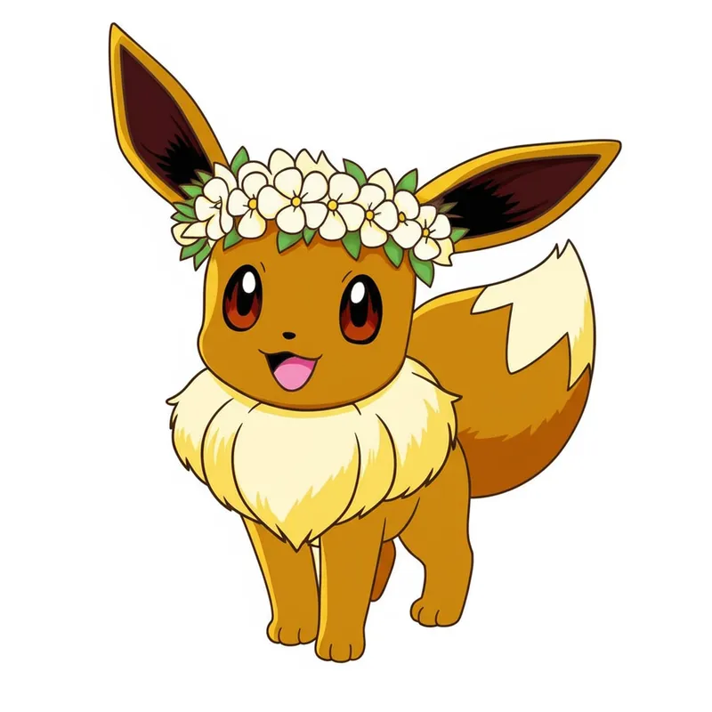 Cute Eevee with Flower Crown Coloring Page colored reference