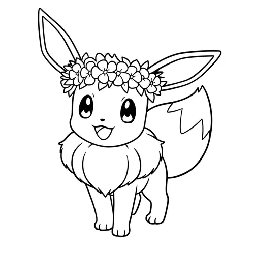 Cute Eevee with Flower Crown Coloring Page coloring page