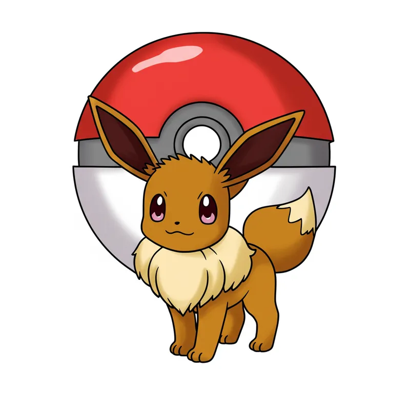 Adorable Eevee and Poké Ball Coloring Page colored reference