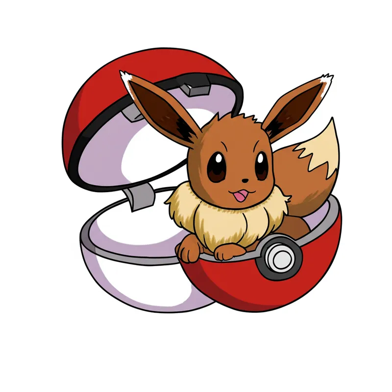 Adorable Eevee in Poké Ball Coloring Page colored reference