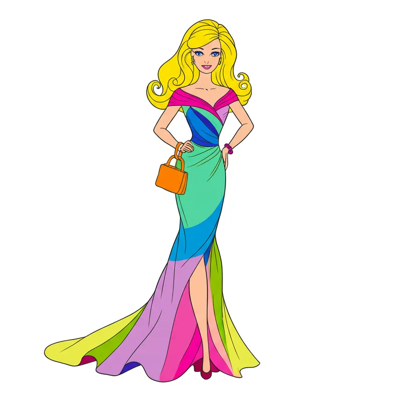 Elegant Barbie Evening Dress Coloring Page colored reference
