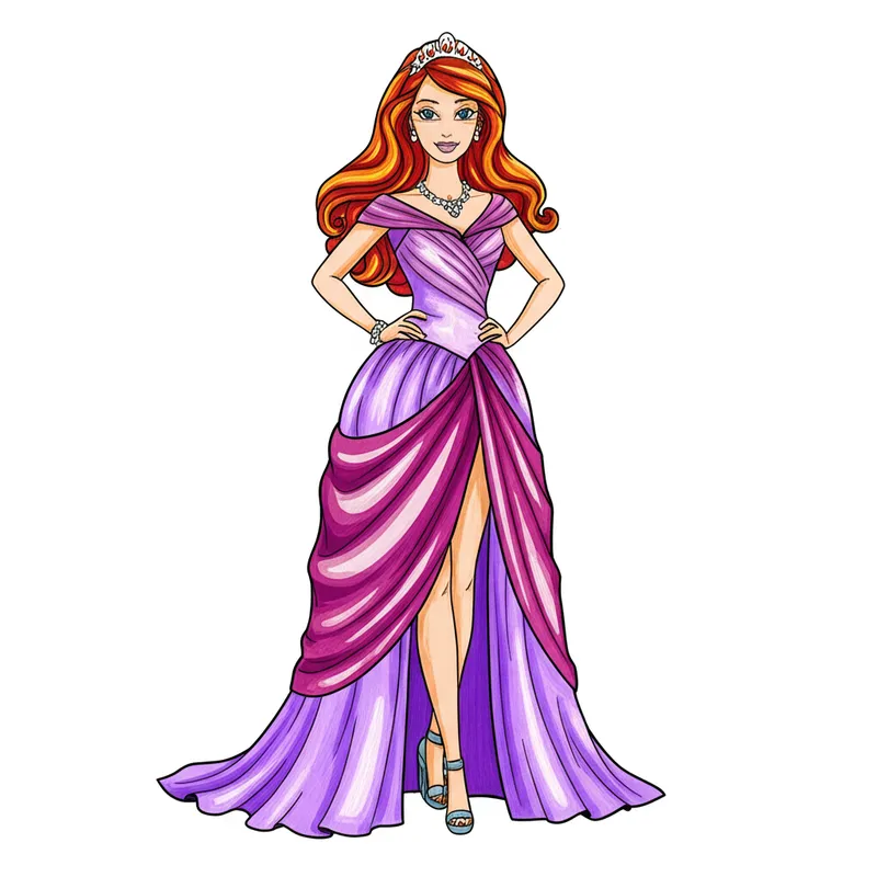 Elegant Barbie Princess Gown Coloring Page colored reference
