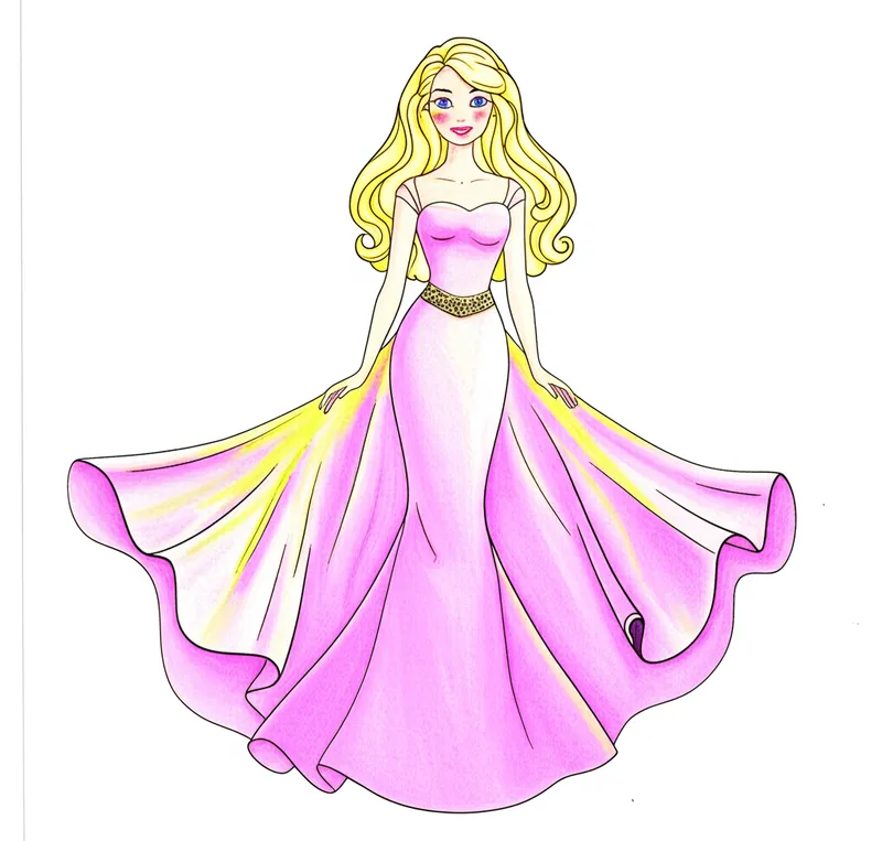 Elegant Doll in Ball Gown Coloring Page colored reference