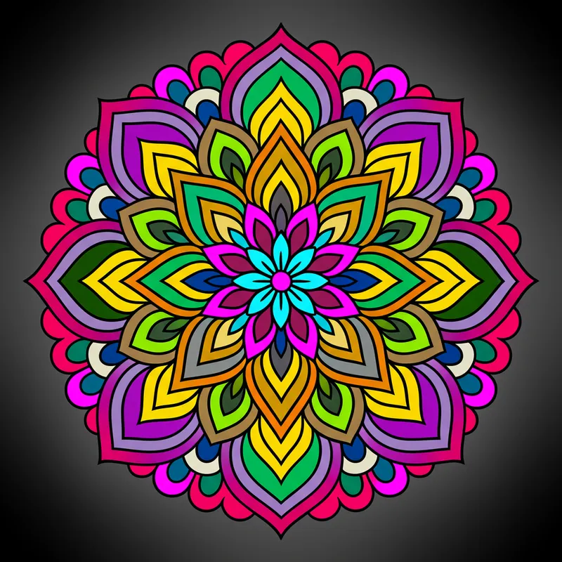 Elegant Floral Mandala Coloring Page colored reference