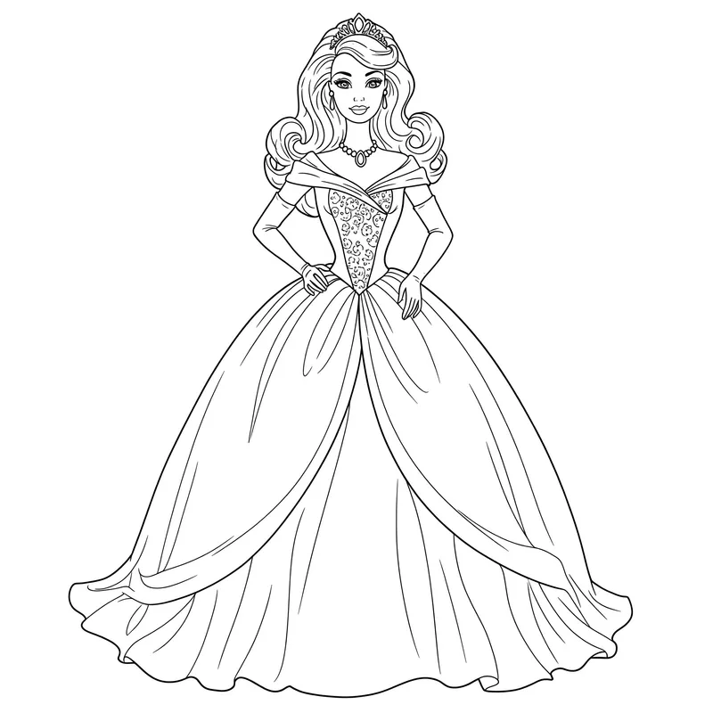 Elegant Princess Ball Gown Coloring Page coloring page