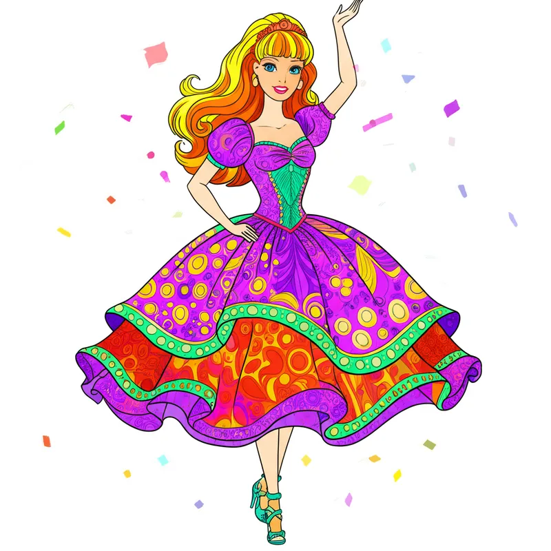 Elegant Princess in Ornate Gown Coloring Page colored reference