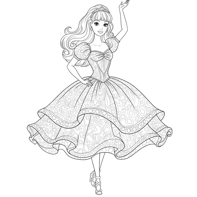 Elegant Princess in Ornate Gown Coloring Page coloring page