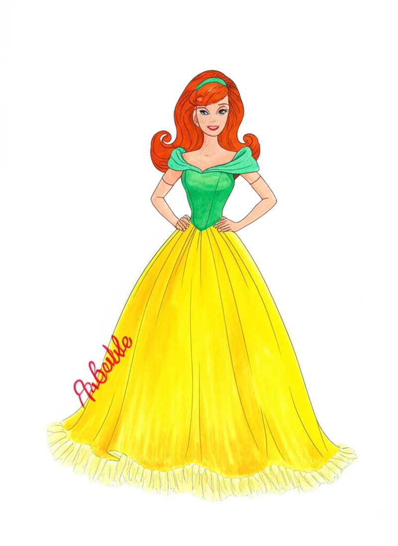 Elegant Princess in Ball Gown Coloring Page colored reference