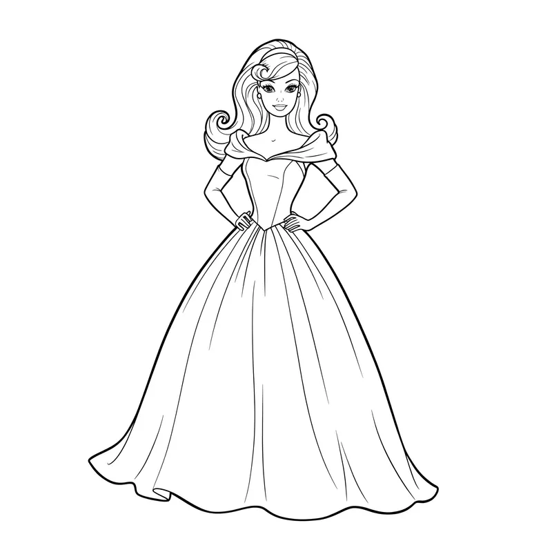 Elegant Princess in Ball Gown Coloring Page coloring page