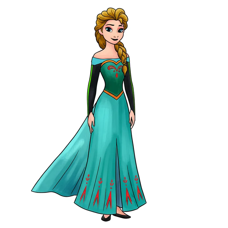 Elegant Queen Elsa Coloring Page colored reference
